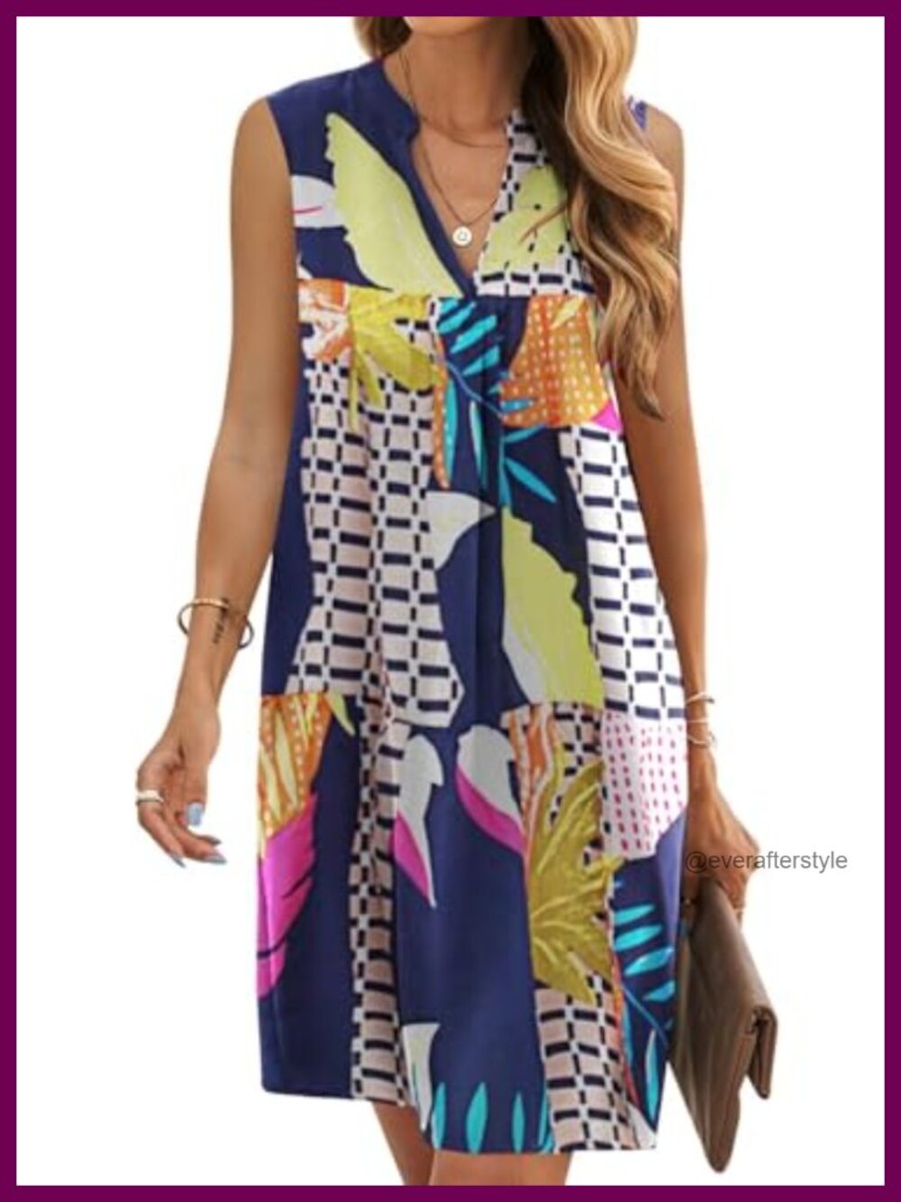 Sleeveless V-Neck Shift Dress Casual Knee Length Summer Women's